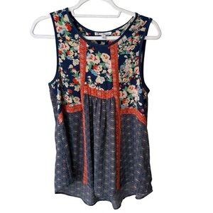 DR2 Floral Tank Top - Navy and Red Size S Flowy Lightweight Boho Casual Chic